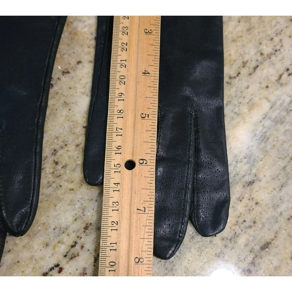 Vtg FOWNES Black Leather Driving Motorcycle Nylon Lined Gloves Womens 6.5 Small